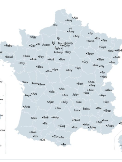Chart showing France's smallest city names